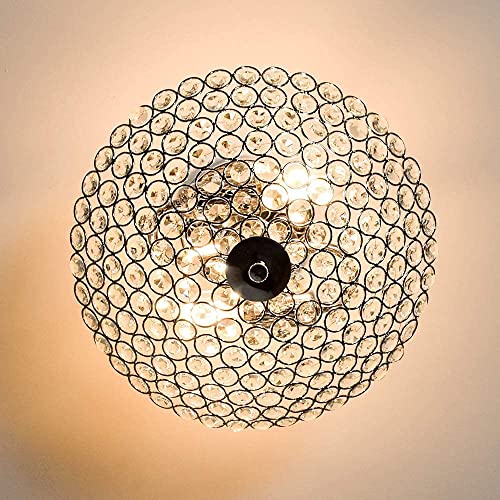 DLLT Modern Crystal Ceiling Light, 2-Light Crystal Chandelier Lighting Fixture, Semi Flush Mount for Bedroom, Entryway, Foyer, Hallway, Closet Room, Chrome Finish E12 Base(Bulb Not Included)