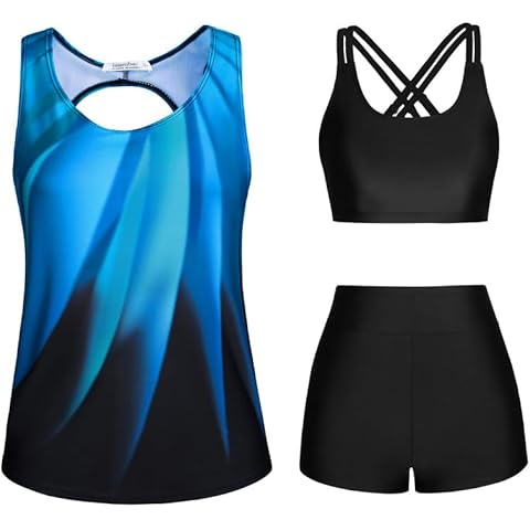 JASAMBAC Three-Piece Women's Tankini Swimsuit Cover