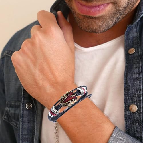 Retro Faux Leather Guitar Bracelet, Zinc Alloy Rock Music Guitar Leather Bracelet Punk Handmade Braided Multi-Layer Wrap Guitar Shape Decorative Cuff Bracelet Musical Enthusiast Gift4