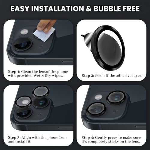 Image of ArmourPro Premium Camera Lens Protector Tempered Glass Compatible For iPhone 14 Plus and iPhone 14 Tough HD Individual Aluminum Alloy Rings 9H Camera Cover , Scratch-Resistant,Camera Lens Protection| Black