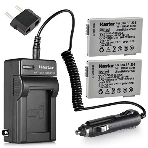 Kastar 2 Battery and Charger for Canon BP-208 Battery and Canon DC100 DC210 DC230 Cameras