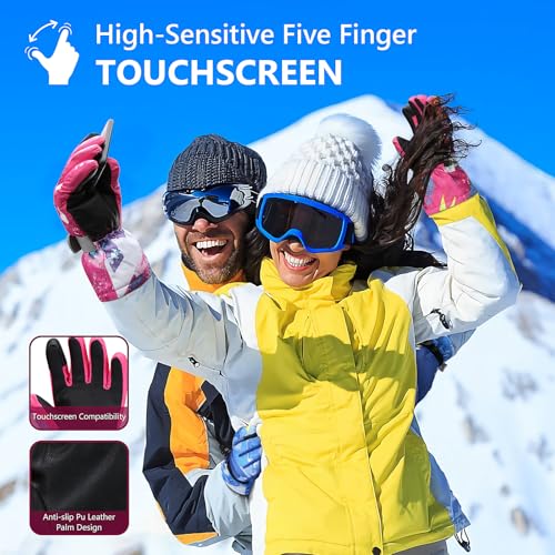 Image of Ski Gloves,Snow Gloves Waterproof Winter Warm Cold Weather Touchscreen Gloves for Parent& Child Kids Skiing,Snowboarding