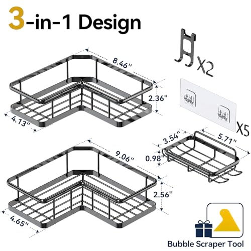 image for YASONIC Shower Caddy Corner, 3-Pack Adhesive Rustproof Stainless Steel