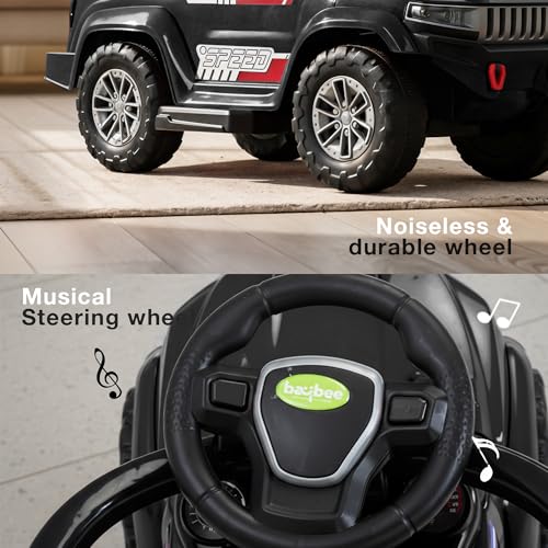 Image of Baybee Speedy Pro Baby Ride on Car for Kids with Parental Handle | Portable Kids Car with LED Lights, Music, Backrest & Basket | Toy Rideons Jeep | Toddler Push Baby Cars for 1 to 3 Years (Black)