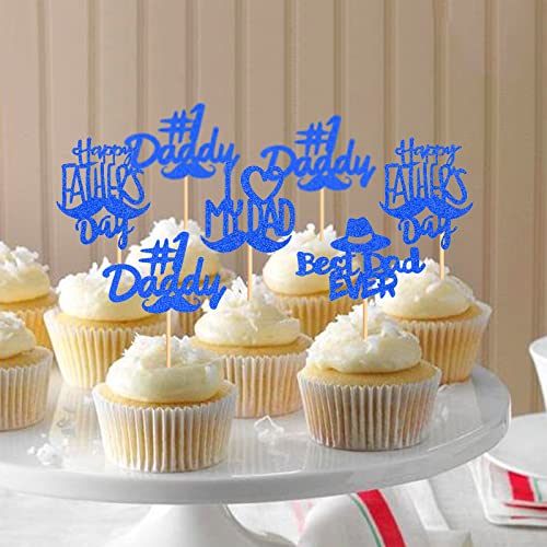 Keaziu 36 Pack Happy Fathers Day Cupcake Toppers Fathers Day Cupcake Picks Cake Decoration Party Supplies For Father's Day Party Cupake Decorations Blue #TOP4