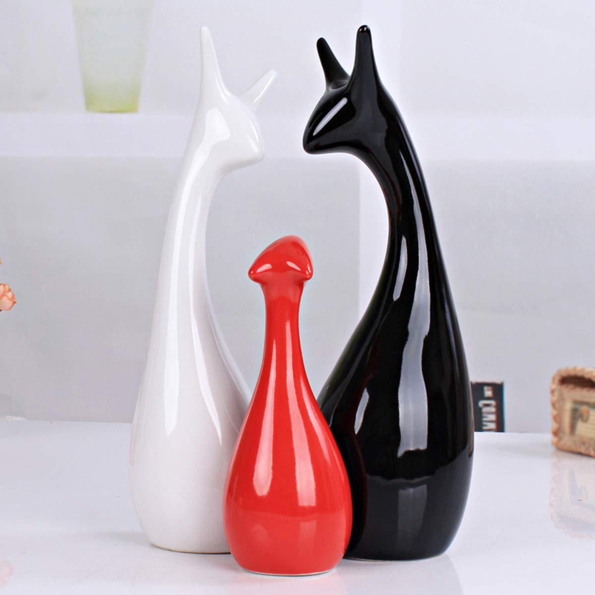 CCChaRLes 3 szt./zestaw rodzina jeleń ceramiczna figurka porcelanowa dekoracje czarne/białe/czerwone