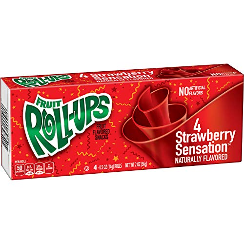 Betty Crocker Fruit Snacks, Fruit Roll-Ups, Strawberry Sensation, 4 Rolls, 0.5 oz Each (Pack of 18)