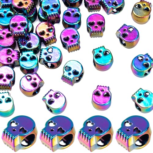 Pndeyo 20pcs 0.41 Inch Skull Beads for Jewelry Making, Holographic Macroporous Skeleton Spacer Beads, Alloy Mini Skull Charms Accessories for DIY Halloween Bracelet Necklace Earring Keychains