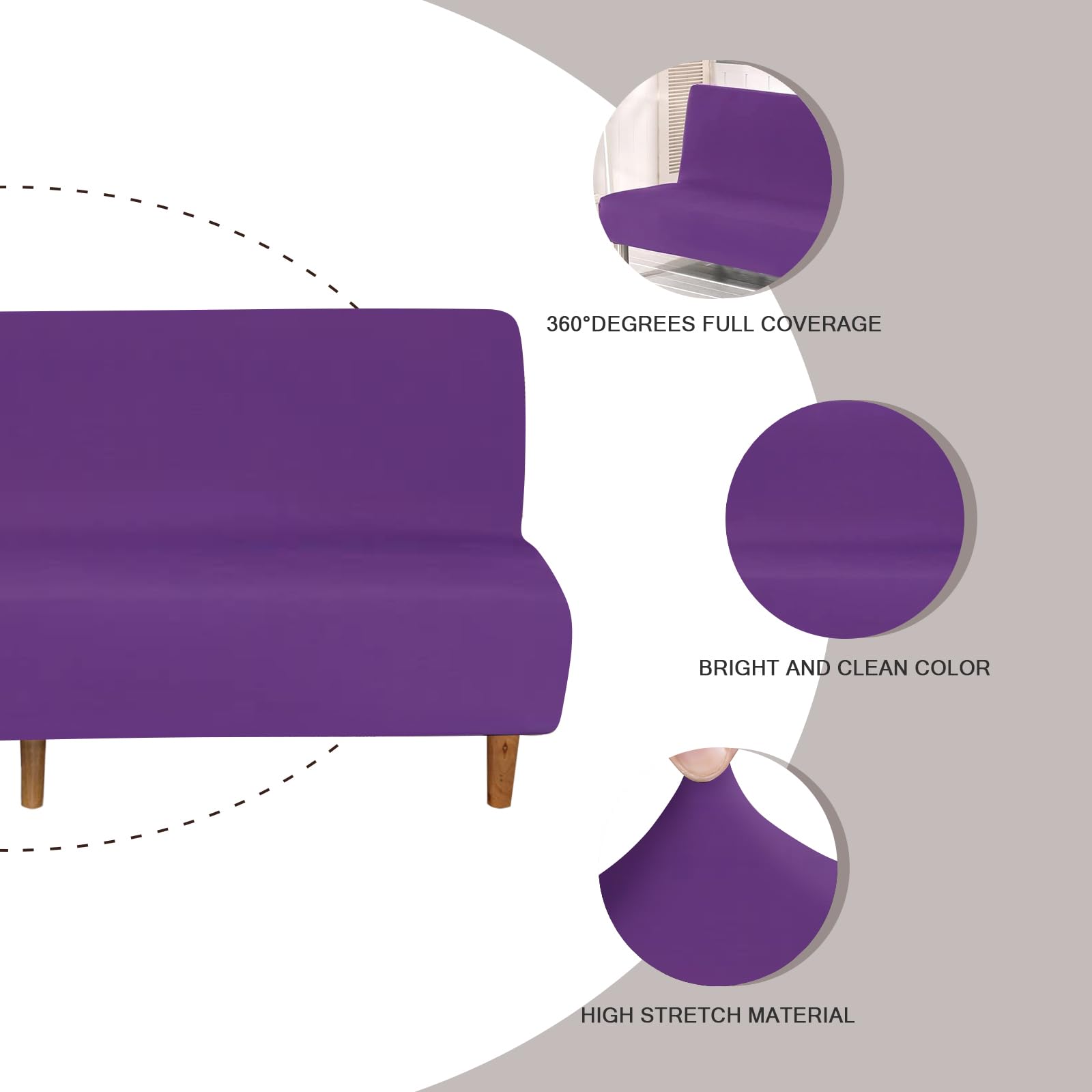 Lydevo Copridivano 3 Posti Senza Braccioli Elasticizzato Universale, Copridivano Letto Pieghevole Clic Clac Lavabile Rimovibile Estraibile, Fodera per Divano Futon per Soggiorno Casa,Viola