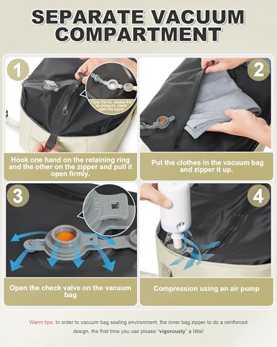 VGCUB Small Vacuum Backpack Wravel with Electric Pump vacpack System Storage Compression Laptop Work Business Waterproof College Bags Casual Daypack Carry on Backpacks for Women Men Beige Upgrade3