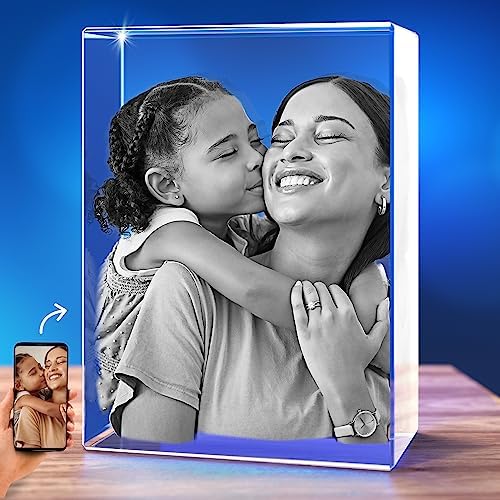 STRONGUS 3D Crystal Personalized Gifts with Your Own Photo for - Mom, Dad, Wife, Husband, Boyfriend, Girlfried, 3D Customized Picture, Engraved Crystal, Memorial - Portrait Small