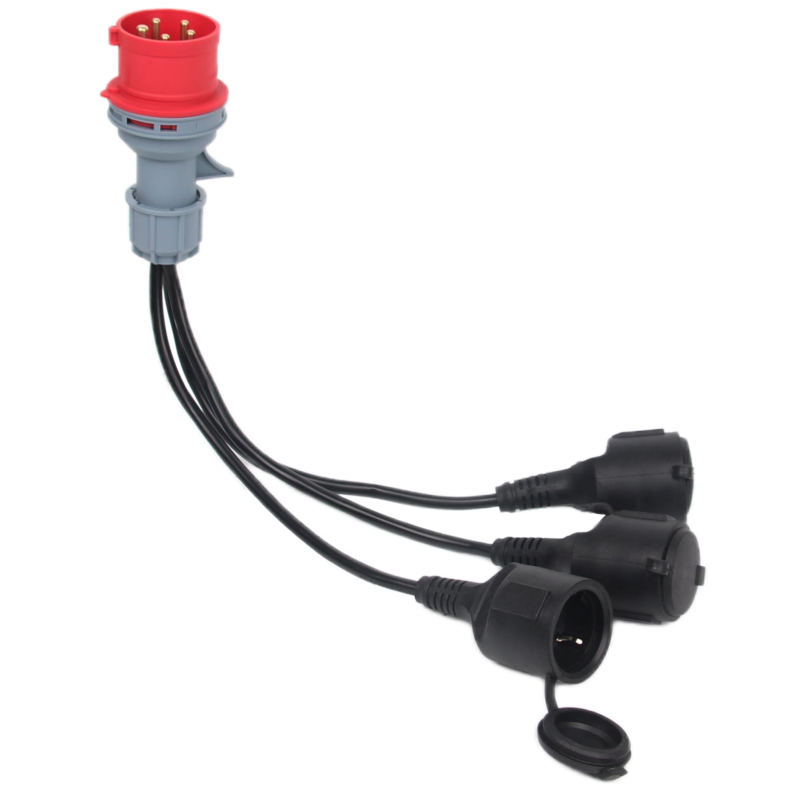 CEE Adaptateur Répartiteur Courant Fort 400V 16A Fiche Vers 3 x 230V Câble D'extensio Câble Camping avec Couvercle Rabattable Prise Terre IP44 Caravane Industrie Utilisation