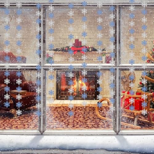 Image of Snowflake-Snow Blue-Silver Christmas Party-Decoration Garland - 52ft Winter Wonderland Frozen Ornaments Hanging Paper Streamers,New Years Birthday Baby Shower Ceiling Decor Hugfond
