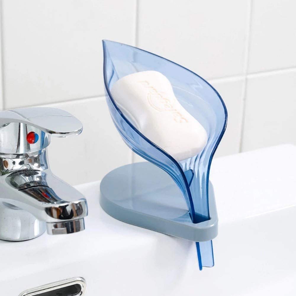 WEIRVI Plastic Creative Leaf Shape Soap Holder with Drain for Bathroom Or Kitchen Washbasin (Multicolor)