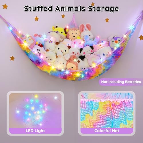 Unicorn-Castle-Stuffed-Animal-Net-Hammock-Kids-Toy-Storage-with-LED-Light-Plush-Toy-Organizer-Corner-Hanging-Stuffed-Animal-Holder-For-Nursery-Kids-Girls-Room-Decor Unicorn Castle Stuffed Animal Net Hammock Kids Toy Storage with LED Light Plush Toy Organizer Corner Hanging Stuffed Animal Holder For Nursery Kids Girls Room Decor