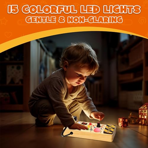 Image of Montessori Busy Board - Montessori Toy from 1 Year Wooden Toy with 8 Switches 15 LED Lights Activity Board Motor Skills Toy Learning Toy for Babies Toddlers Boys Girls from 1 2 3 4 Years