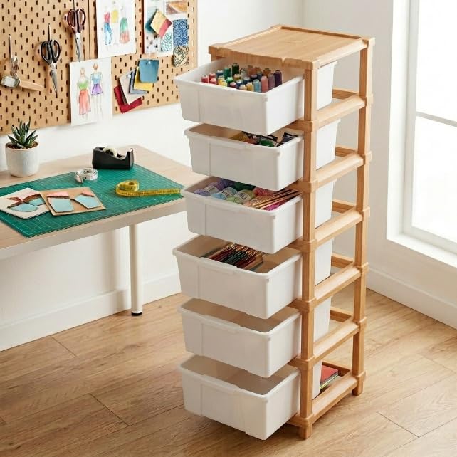 Image of Kavira Plastic Drawer Storage Tower - Space Organizer|White,6 Layer