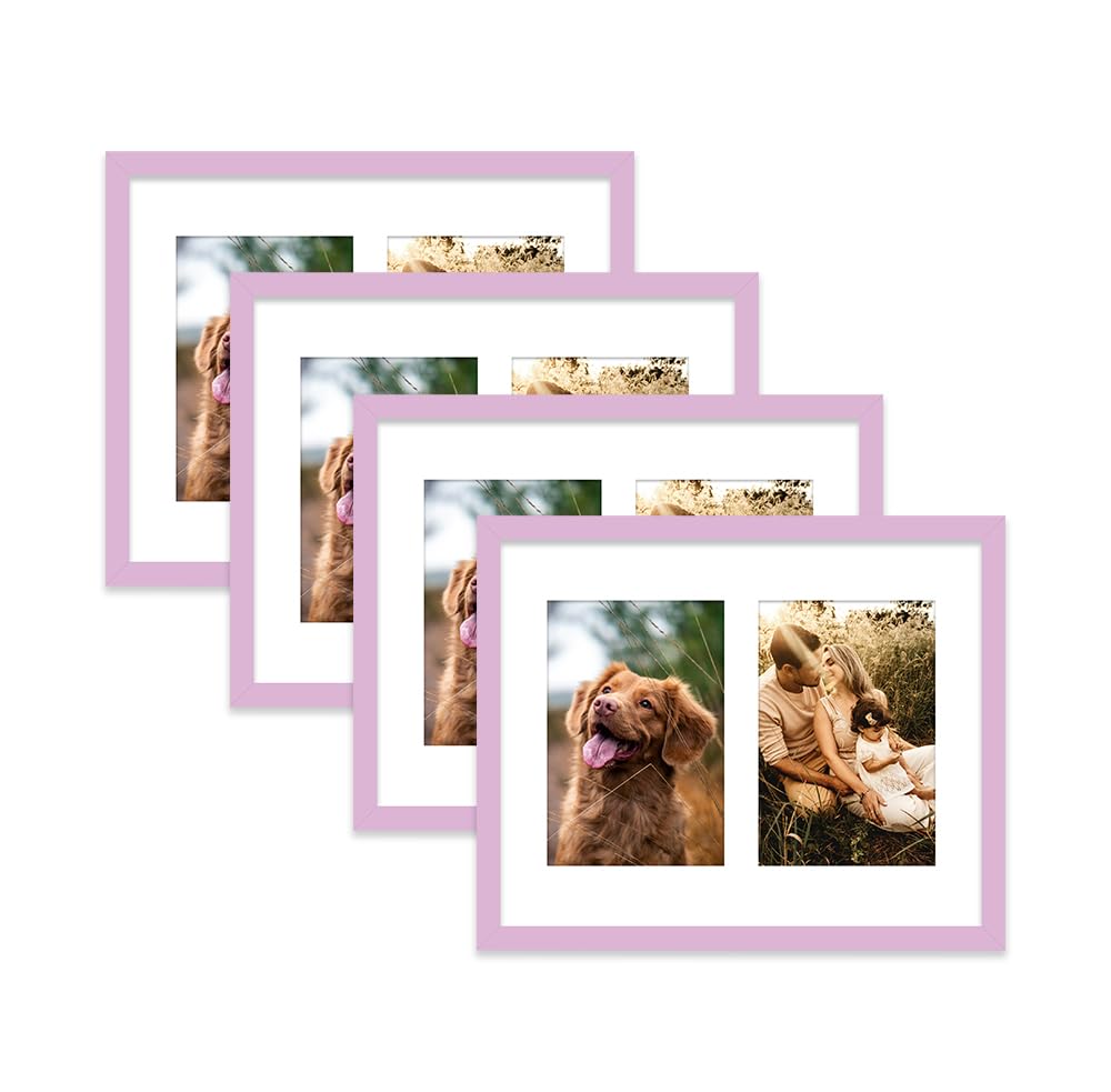 Lilac Multi Photo Frame - Holds 2 x 6x4 Pictures, Family Collage Picture Frame for Wall Display, 10x8 Frame size, Set of 4