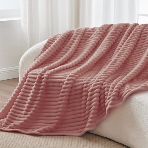 Image of BEDELITE Ribbed Twin Blanket for Couch & Bed, Dusty Pink, 60 inchx80 inch