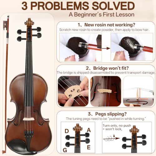 Image of Kmise Teacher Approved 4 /4 Full Size Violin Starter Kit for Adults Beginners Students, Tough Jujube Wood Acoustic Violins, Fiddle Bundle with Case, Bow, Rosin, Strings, Shoulder Rest & Guide