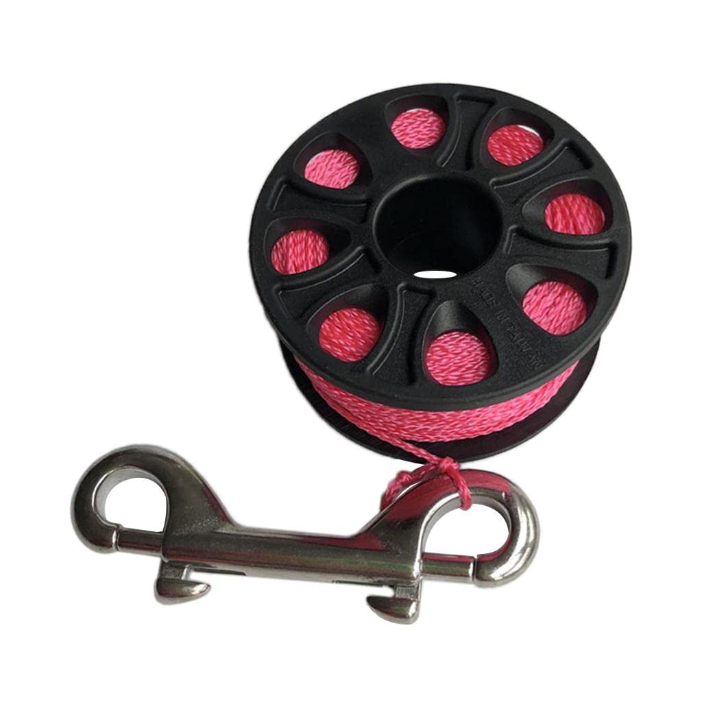 Carrete de buceo de diseño único rosa fluorescente con línea plana y doble mosquetón rígido