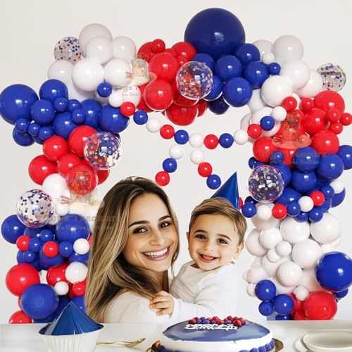 Image of Toys Treasure 104Pcs Birthday Decoration Kit - Blue Red White Balloons Happy Birthday Banner Party Supplies Set