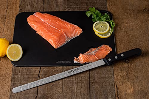 Foto von Arcos Lachs- und Fischmesser mit Edelstahlklinge 290 mm - Ergonomischer Griff aus Polyoxymethylen (POM), Lange und robuste Klinge mit Wellenschliff, Schneidet mühelos - Schwarz, Serie Universal