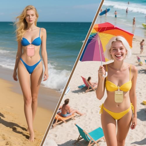 Image of Wallet, RFID Washable Hidden Bra Wallet-2PCS Adjustable, Credit Cards & Money & Valuables with Adjustable Elastic Neck Strap Suitable for All Bra Sizes -Anti-Pickpocket Travel (Khaki and pink)