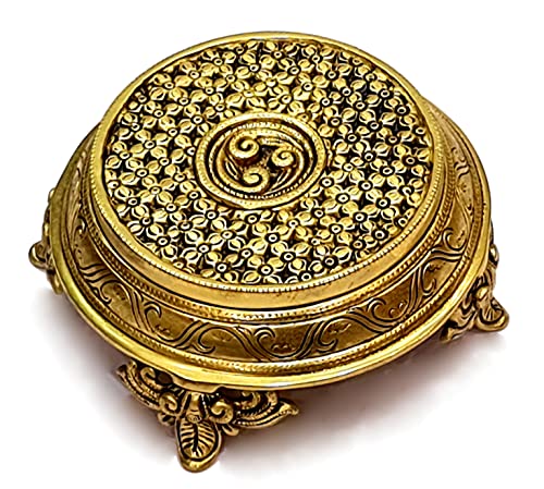 eSplanade Dekorativer runder Pooja-Hocker aus Messing, Chowki, Heimdekoration, Sitztisch, 17,8 cm