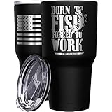 We The People Holsters - Born To Fish - Forced To Work - Fishing Travel Mug - American Flag Coffee Travel Mug - Dad Fishing Tumbler - Double Insulated Tumbler - 30 oz