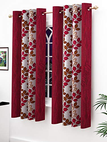Image of Story@Home Modern Polyester Floral Pattern Eyelet Combo of 4 Piece Printed Ringtop Window Curtain Set for Drawing Room, Bedroom and Hall - 5 Ft, Maroon