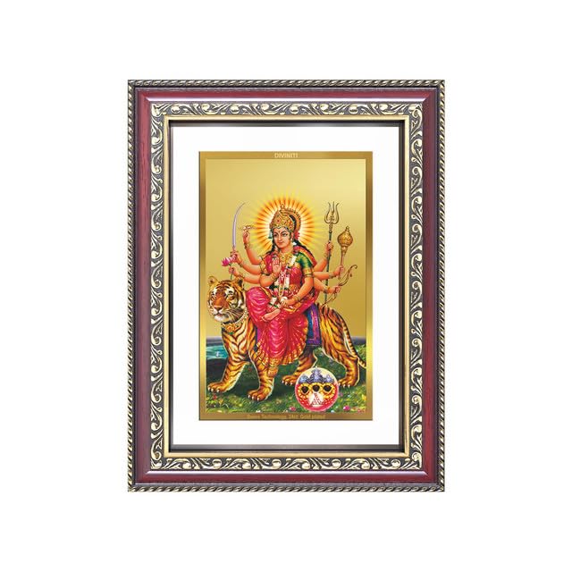 Image of DIVINITI Durga Vaishno Devi Mata Ka Darbar 24K Gold Plated Foil Wall and Tabletop Photo Frame for Home Decor, Puja Room, Luxury Gifting | DG Frame 105 S2.5 (26x20 CM)