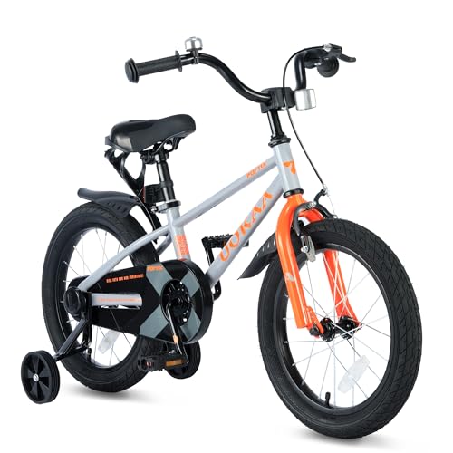 UOKAA Kids Bike 14 Inch for Boys & Girls Ages 3-5, Kids Bicycle with Training Wheels, Hand & Foot Brake, Adjustable Seat, High-Carbon Steel Frame, Easy to Ride Beginner Bike