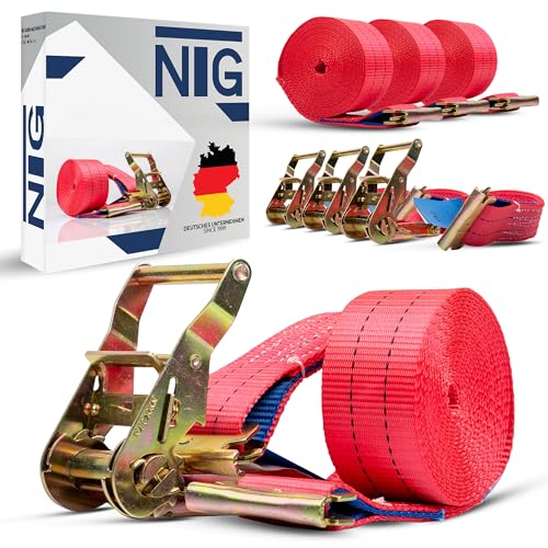 NTG Lot de 10 sangles d'arrimage pour rail d'ancrage combiné avec cliquet 2000 kg | daN | 5 m de long | 50 mm de large | En deux parties | Sangle à cliquet