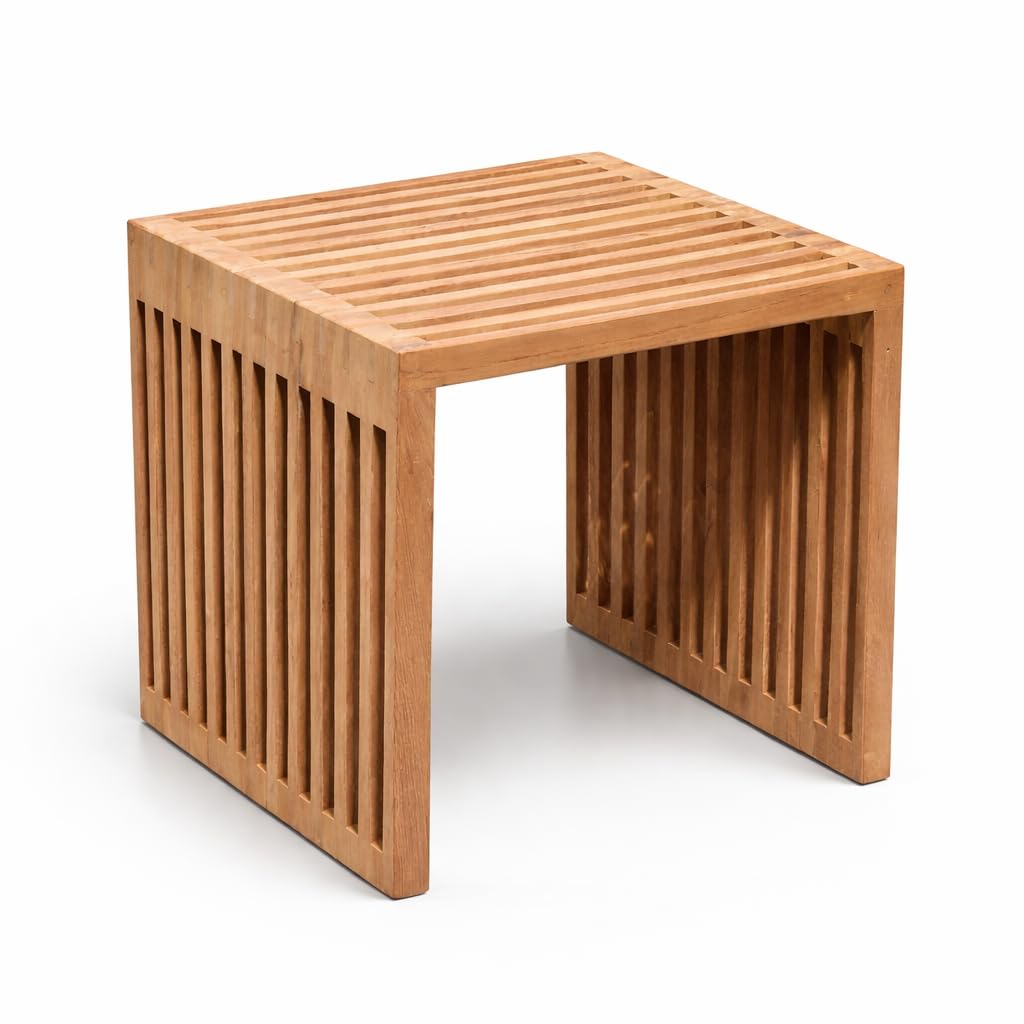 Tavolino da Giardino in Legno Teak Massello | 40x40 cm | Piano a Listelli | Malmo | Arredo Esterno | Resistente alle Intemperie |