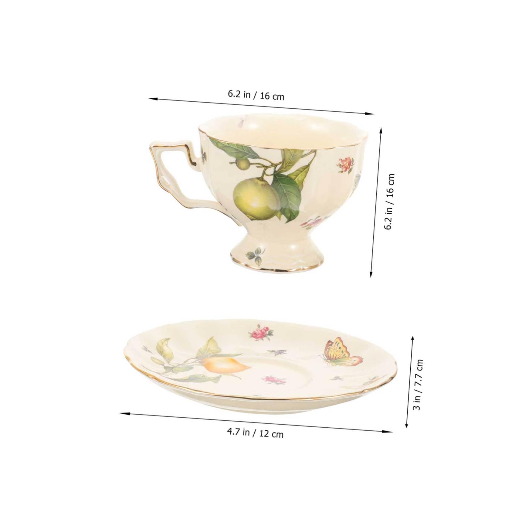Tazza Cappuccino in Ceramica con Piattino Vintage Stile Francese Design Elegante con Motivo Farfalla e Fiori Tazza Latte Grande Bocca per Tè e Caffè per Uso Domestico e Pomeriggio
