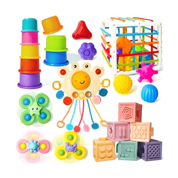 Montessori Toys for Babies 0-3-6-12 Months, 6 in 1 Baby Toys 4 5 6 7 8 9 Month Old, Baby Blocks Stacking Toys, Infant Baby Sensory Development Learning Toys Gifts for 1 2 3 Year Old Boys Girls