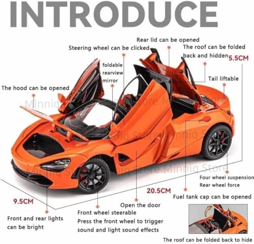 Image of 1:24 Maclaren 720s Sports Model Exclusive Alloy Diecast Pull Back Toy car with Openable Doors & Light Music Toys for Kids Boy Girl Gift (1:24 Maclaren 720s -Black)