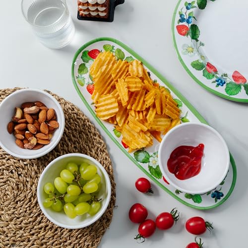 LEHAHA Strawberry Melamine Chip and Dip bowl Serving platter, Set of 3. Rectangular serving platter and small serving bowl sets. Round Dipping Dishes for Condiments, Pre, Dessert, Salsa, Entertaining