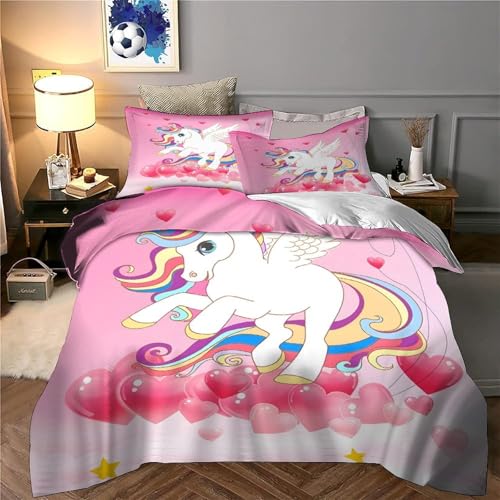 Parure de Lit Licorne avec des ailes en microfibre 135x200cm pour lit simple