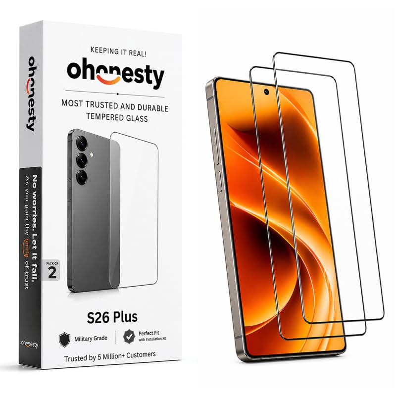 Image of UNBREAKcable Tempered Glass Screen Protector for Samsung Galaxy S26 Plus Full Coverage, 9H Hardness, Bubble-Free Easy Installation, Scratch & Impact Resistant, Pack of 2 (By ohonesty)