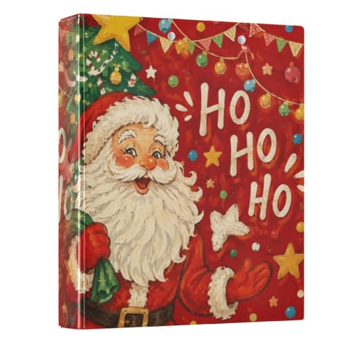 Image of 3 Ring Binder Santa Claus Christmas Tree 1.5 inch Binders Three Ring Binders with Clipboard Fit 8.5'' x 11'' Paper 3 Interior PVC Clear Pockets for Office Supplies