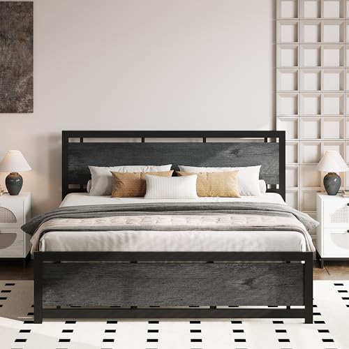 LIKIMIO California King Bed Frame with Headboard and Footboard, Metal Strong Supports, Easy Assembly, Noise-Free, No Box Spring Needed, Charcoal Grey