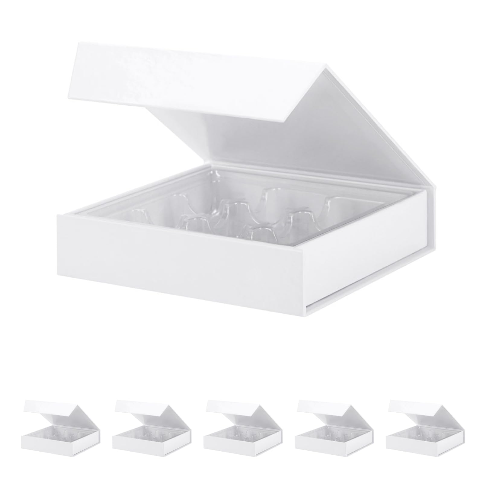 6 Truffle Boxes, Chocolates Boxes, White Truffle Gift Boxes Packaging with 9-Piece Plastics Tray, Magnetic Closure Lid 5.7x5.7x1.3 Inches