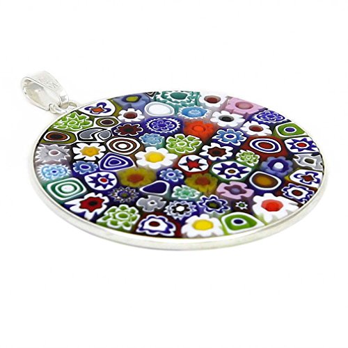 Glass Of Venice VA360 Murano Glass Millefiori Pendant Necklace Multicolor In Silver Frame 1-1/2 Inch thumb #1