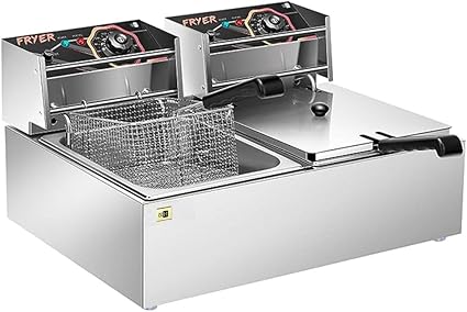 VIVOHOME 110V 20.7 Qt Commercial Electric Deep Fryer with 2 x 6.35 QT Removable Baskets, Overheat Protection