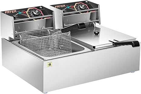 VIVOHOME 110V 20.7 Qt Commercial Electric Deep Fryer with 2 x 6.35 QT Removable Baskets, Overheat Protection