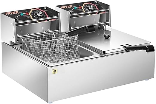 VIVOHOME 110V 20.7 Qt Commercial Electric Deep Fryer with 2 x 6.35 QT Removable Baskets, Overheat Protection