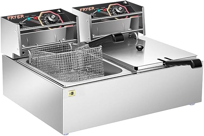 VIVOHOME 110V 20.7 Qt Commercial Electric Deep Fryer with 2 x 6.35 QT Removable Baskets, Overheat Protection