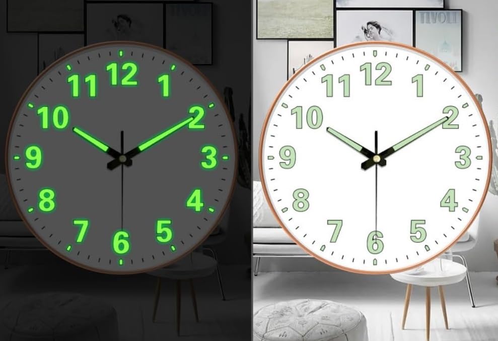 ginoya brothers 12-Inch Radium Number in The Night Silent Wall Clock Non-Ticking Large Numbers and Hands Decorative for Home Living Room Office. (Radium White Round) (B0DHQH8HG5) Amazon Price History, Amazon Price Tracker